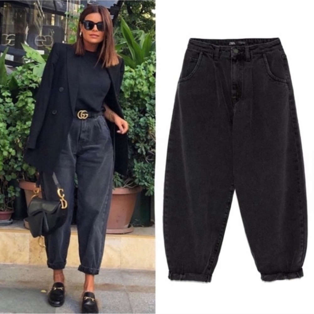 ZARA Black High Rise Slouchy Boyfriend Jeans Size 4